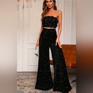Chic Black Sequin Wide-Leg Pants